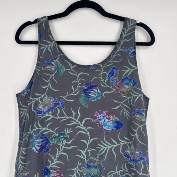 Fresh Produce Fish Print‎ Midi DRESS Small Gray Blue Coastal Tropical Resort - Picture 8 of 14